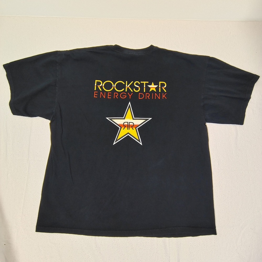 VINTAGE Rockstar Energy Drink T-Shirt‎ Men 2XL Black Graphic Short Sleeve Tee